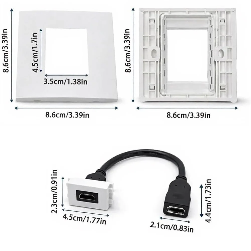 Home Cinema Setup - แผ่นติดผนังแบบสองพอร์ตพร้อมสายพิกเทลสำหรับการเล่นเกม 4K 60Hz แบบไร้สะดุดตาและการตั้งค่าโฮมซีเนม่า ฝาครอบช่องเสียบแจ็คติดผนัง