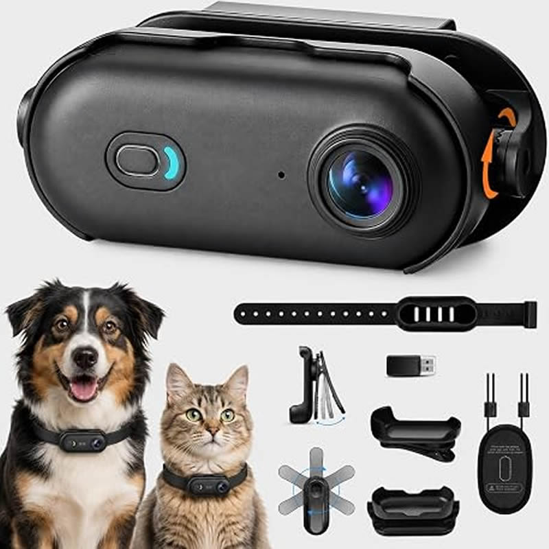 Home Cinema Hd - กล้องสำหรับสัตว์เลี้ยง 1080P HD กล้องติดปลอกคอสุนัขและแมวแบบไร้สาย พร้อม WiFi