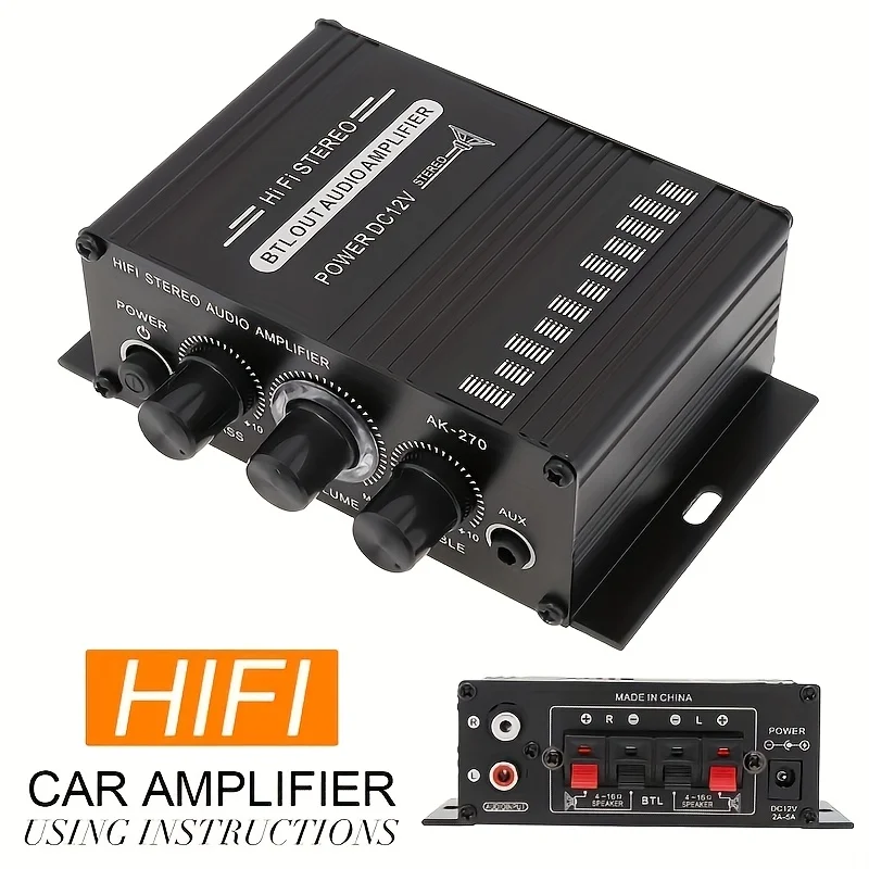 Home Cinema Speaker System - AK-270 400W มินิเพาเวอร์แอมป์ 12V/24V 2.0 แชนเนลสเตอริโอแอมป์เสียงไฮไฟสำหรับโฮมเธียเตอร์ระบบขนาดกะทัดรัด